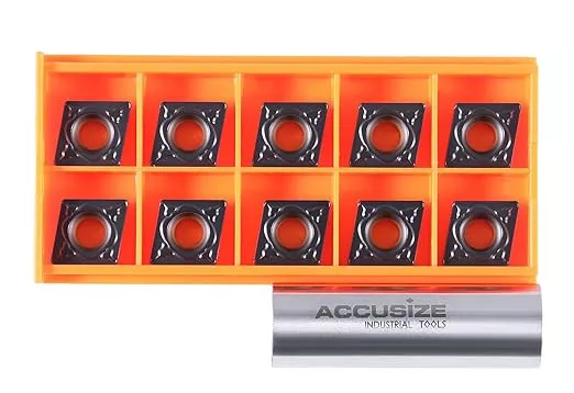 Accusize Industrial Tools Carbide Inserts Cvd Coating Ccmt 432 Black/Yellow, 10 Pcs/Package, 2200-1020x10