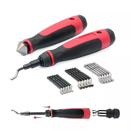 AFA Tooling - Extendable Neck Deburring Tool & Countersink Hand Reamer with 15 Extra Blades - Works on Resin, PVC Pipes, Copper, Plastic - Plumbing & 3D Printing Burr Removal Reamer Tool