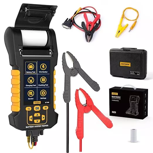 AUTOOL Car Battery Tester 12V 24V Automotive Battery Load Tester with Printer 20-2000CCA Alternator Tester, Cranking & Charging & Leakage Test, 3.2" Screen with Data Review Reverse Polarity Protection