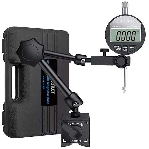 AUTOUTLET Digital Dial Indicator with Magnetic Base, Long Arm 0-1" with Professional Dial Gauge 0.0005",Inch/Metric Conversion for Lathe and Milling Machine Alignment