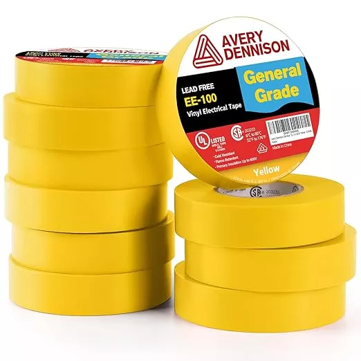 Avery Dennison Electrical Tape, 10 Rolls General Use PVC Electric Tape, UL/CSA Listed ¾ in x 66 ft Insulating Vinyl Tape for Electrical, Repairs, Automotive and Equipment, EE-100, Red