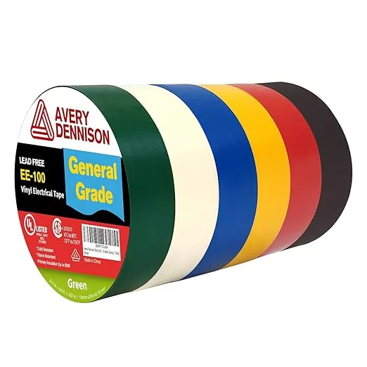 Avery Dennison Electrical Tape, 6 Rolls General Use PVC Electric Tape, UL/CSA Listed 3/4 in x 66 ft Insulating Vinyl Tape for Electrical, Repairs, Automotive and Equipment, EE-100, Multi Colored