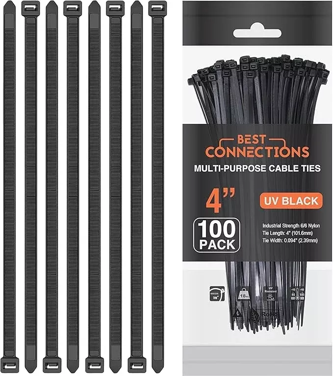 BEST CONNECTIONS Black Zip Ties 5,000 Pack Cable Ties 4 Inch – Multi-Purpose Self-Locking Nylon Wire Ties with 18 Lbs Tensile Strength – Cable Management Ties for Outdoor & Indoor