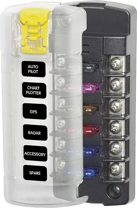Blue Sea Systems 5035 ST Blade Fuse Block - Six Independent Circuits with Cover, 100 Amps