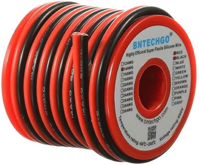 BNTECHGO 14 Gauge Flexible 2 Conductor Parallel Silicone Wire Spool Red Black High Resistant 200 deg C 600V for Single Color LED Strip Extension Cable Cord,Model,100ft Stranded Tinned Copper Wire
