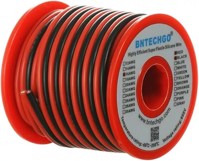 BNTECHGO 16 Gauge Flexible 2 Conductor Parallel Silicone Wire Spool Red Black High Resistant 200 deg C 600V for Single Color LED Strip Extension Cable Cord,Model,50ft Stranded Tinned Copper Wire