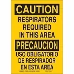 Brady 125433 Bilingual Rectangular Personal Protection (PPE) Sign, CAUTION/PRECAUCION, 10 in H x 7 in W, Black on Yellow, B-555 Aluminum, Fastened Mount