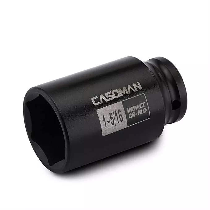 CASOMAN 1/2-Inch Drive 6-Point Deep Impact Socket- 1-5/16'' (SAE), CR-MO, for Axle Shaft Nuts, High-Torque, Corrosion-Resistant