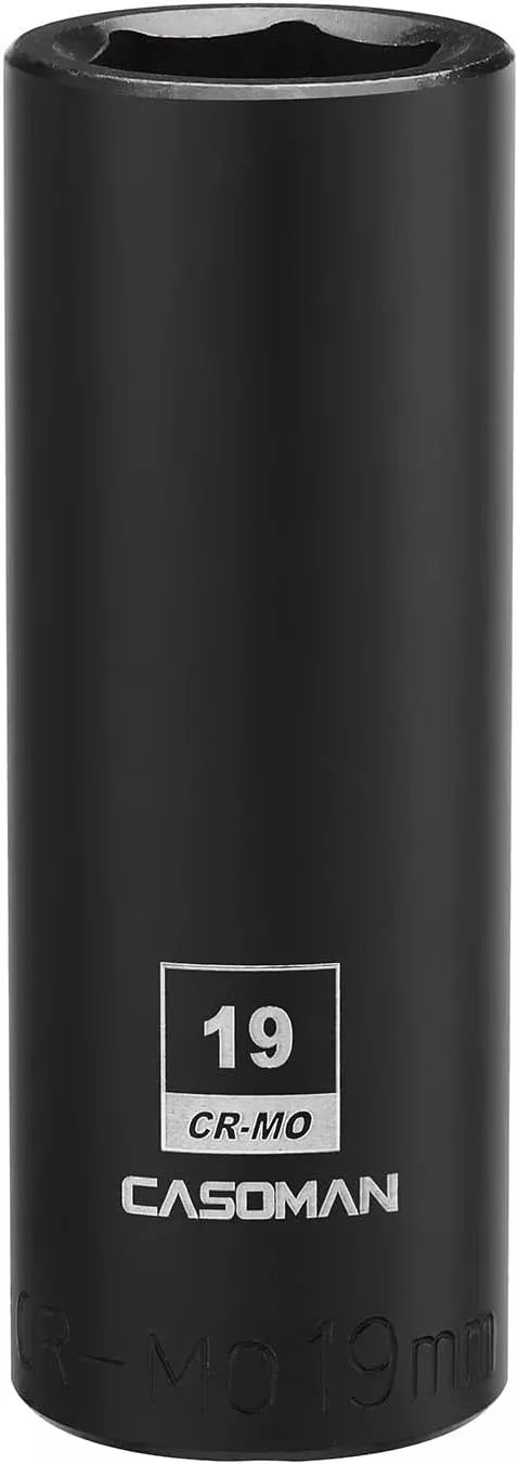CASOMAN 1/2-Inch Drive x 19mm Deep Impact Socket, 6-Point, Metric, CR-MO