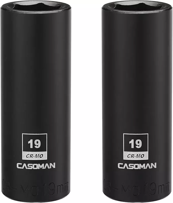 CASOMAN 2PCS 1/2-Inch Drive Deep Impact Socket-19mm, 6-Point, Metric, CR-MO