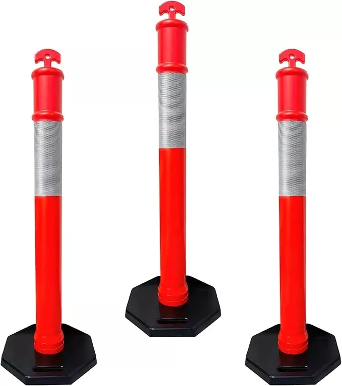 CJ Safety 44" Orange PE Delineator Post Cone, 44" Height Post, 10 lbs Recycled Rubber Black Base, 10" Reflective Band (Set of 6)
