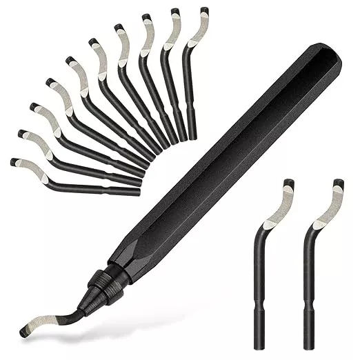 Deburring Tool with 12 High Speed Steel Blades, Deburring Tool 3D Printing, Deburring Tool for Metal, Resin, Copper, Plastic, PVC Pipes, 3D Printed Edges (1 Black Handle)