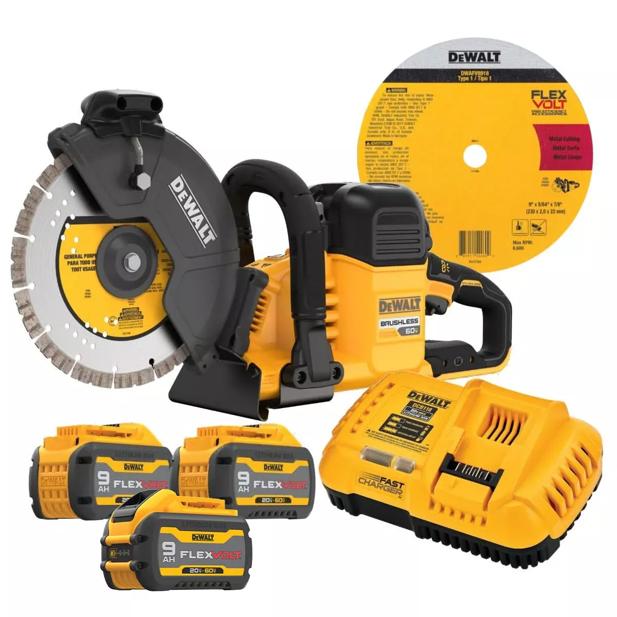 DeWalt FLEXVOLT 60V MAX Brushless 9-in. Cut-off Saw 9.0Ah Kit + Bonus 9.0Ah Battery