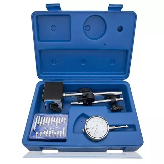 Dial Indicator with Magnetic Base and Point Precision Inspection Set, Dial Test Indicator Long Arm 0-1" Professional Gauge 0.001", Magnetic Dial Indicator Base Holder with Fine Adjustment, by NAKAO