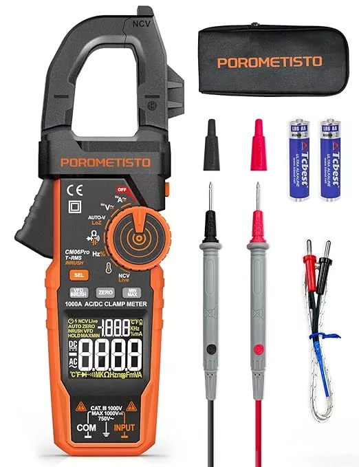 Digital Inrush Clamp Meter, CM06Pro Clamp Multimeter, T-RMS 6000 Counts 1000A Amp Voltage Tester with VFD, LOZ, Measures NCV, AC/DC Voltage Current, Continuity Capacitance Resistance