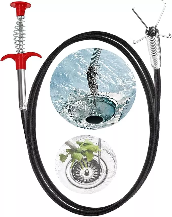 Drain Snake,61 inch Flexible Grabber Claw Pick Up Reacher Tool,Drain Clog Remover - Gutter Cleaning Tools for Home Sink, Bathroom Tub,Drain, Toilet, Tight Spaces