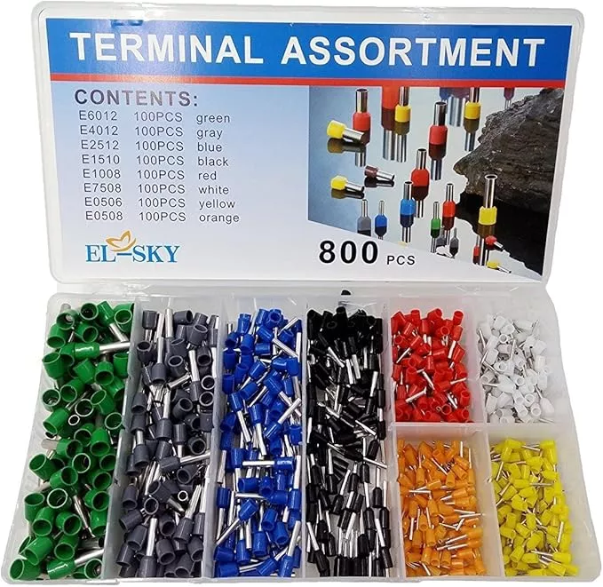 EL-SKY 800pcs Assortment Ferrule Wire Copper Crimp Connector, Wire Terminals Kit, Wire Connector Kit, Insulated Cord Pin End Terminal AWG 22-10 Kit