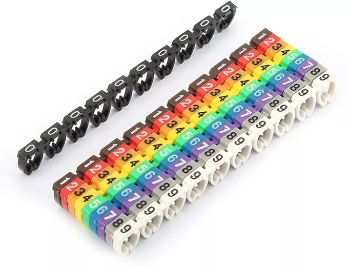 Fafeicy Wire Markers, 100 PCS KCM-6MM 6 Square, Plastic Wire Number Labels for Marking Color Coded Cables