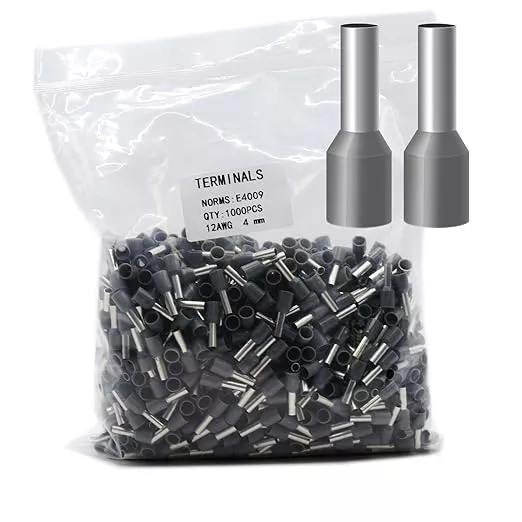 Fidioto Grey 1000pcs AWG12 Wire Ferrules Terminals Kit, Terminal Connector Wire Insulated Cord Pin Ends Terminals for Electric, Industrial, Chemical Industry, Power Control System, etc.