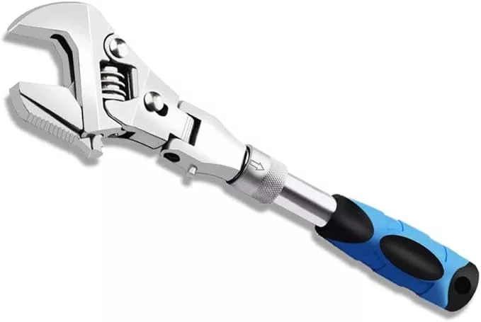 Flex Head Adjustable Wrench, 10-12.4 inch Flexible Retractable Ratchet Crescent Wrench, 180° Rotable for Use in Tight Spaces, Pipe Repair