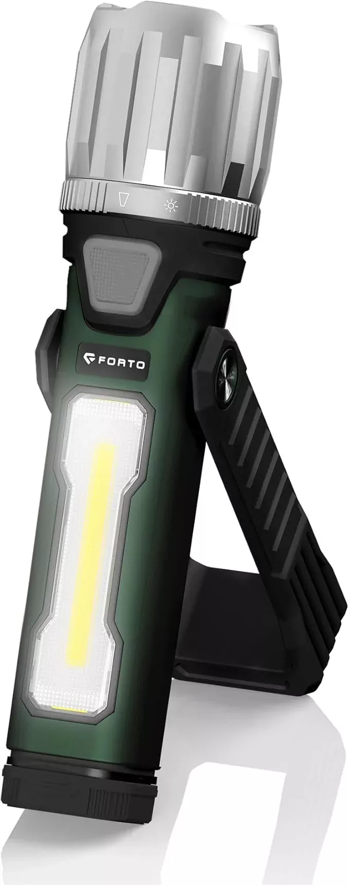 FORTO Rechargeable Work Light 2000LM Magnetic Flashlight, IPX8 Waterproof, 5000mAh, 240° Rotating Handle, for Garage, Camping, Car Repair, Hiking, Power Outage, Jobsite, Emergency (Green)
