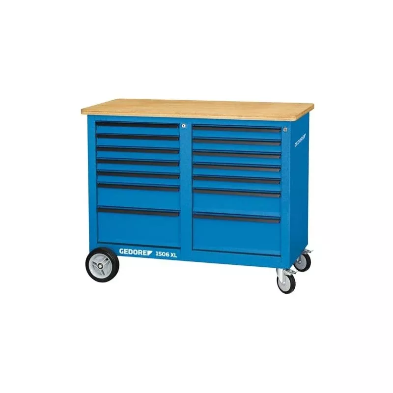 Gedore 2528088 Mobile workbench, 1.25 m wide, with 14 drawers