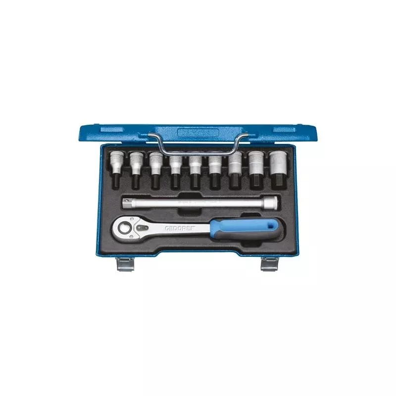 Gedore 6156920 Screwdriver Bit Socket Set 1/2 Inch Drive, 11 Piece in-Hex 5-17 mm