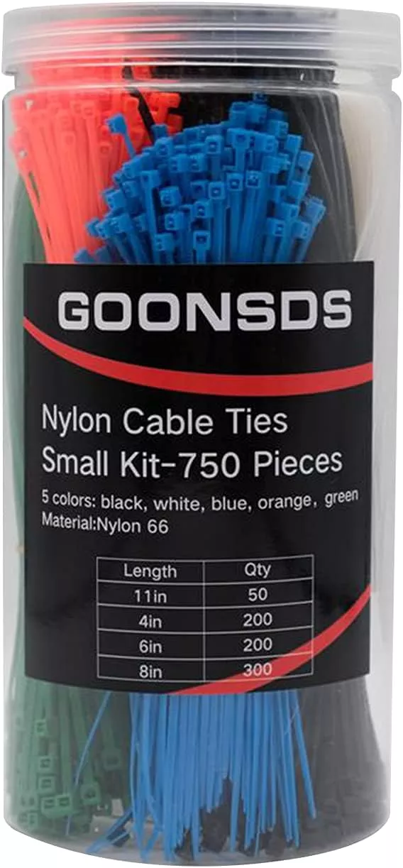 GOONSDS 750 Pcs Zip Tie Kit, Tie Wraps Self-Locking Colored Nylon Zip Ties for Indoor and Outdoor Multi-Purpose Electriduct Cable Wire Tie & Adjustable Zip Strap