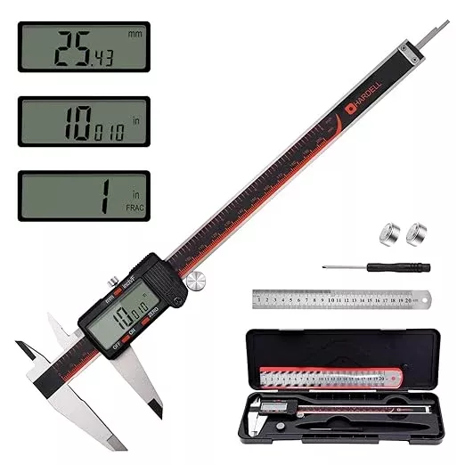 HARDELL Digital Caliper, 0-8 Inch Caliper Measuring Tool with Large LCD Screen, Auto-Off, Inch/Fractions/MM Conversion, Electronic Stainless Steel Micrometer for DIY/Household/3D Printing