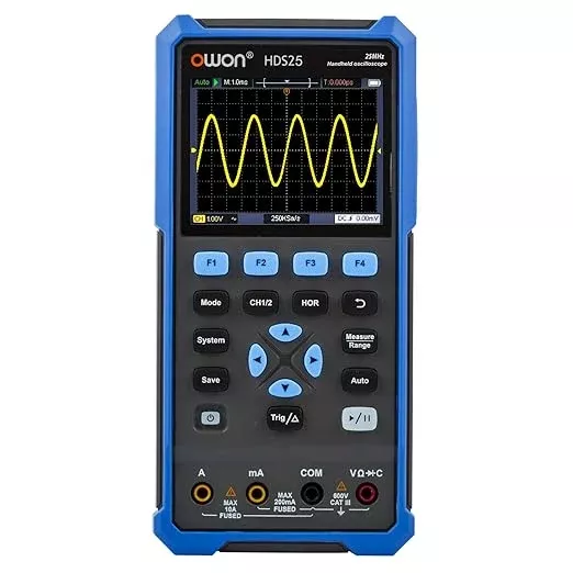 HDS25 OWON Oscilloscope Multimeter 25MHz Bandwidth Dual Channel Handheld Oscilloscope with 250 MSa/s Sample Rate Digital Multimeter Tester