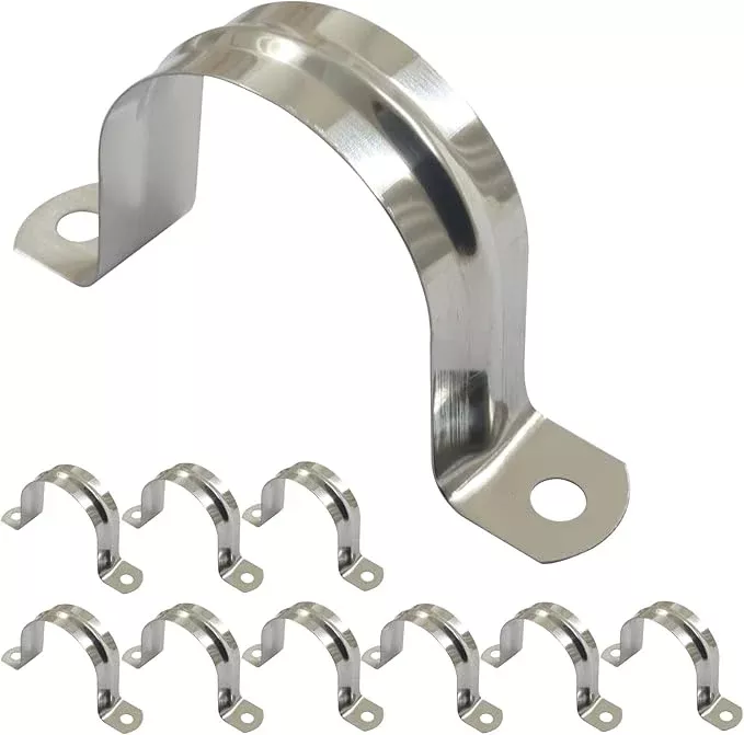 Hordion 10Pcs 1-3/4" Two Hole Strap U Bracket, M45 Rigid Pipe Strap Stainless Steel Conduit Clamp for Fixing Pipe