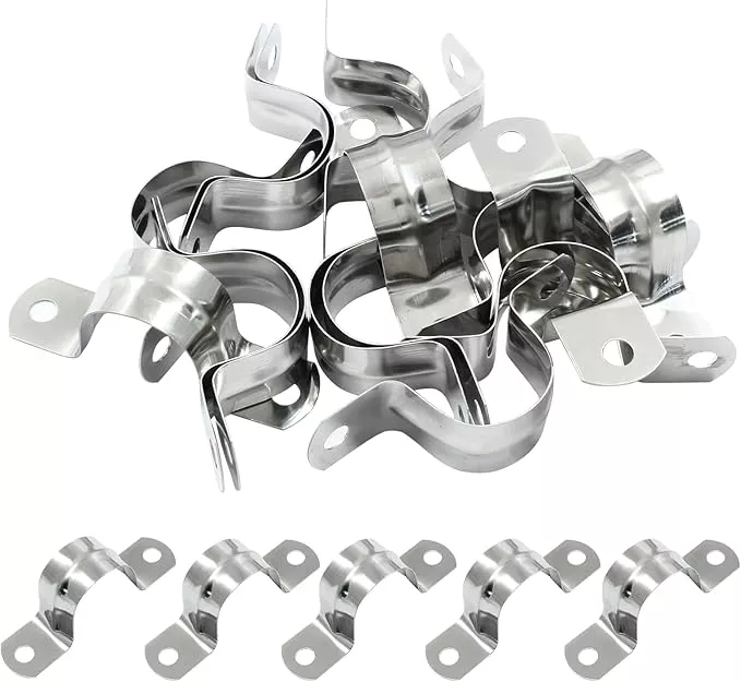 Hordion 30Pcs 1" Two Hole Strap U Bracket, M25 Rigid Pipe Strap Stainless Steel Conduit Clamp for Fixing Pipe