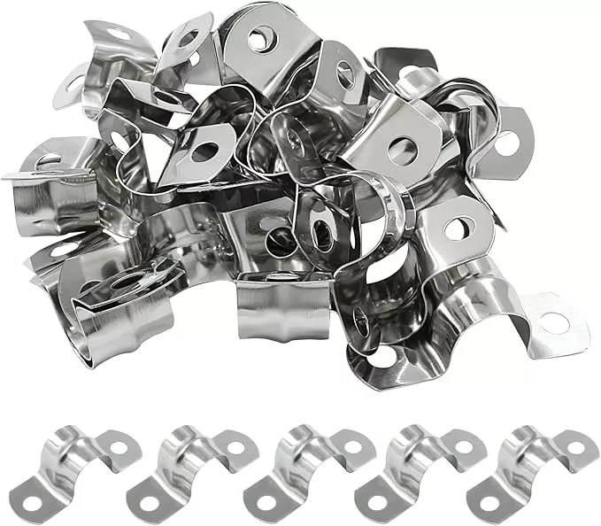 Hordion 30Pcs 5/8" Two Hole Strap U Bracket, M16 Rigid Pipe Strap Stainless Steel Conduit Clamp for Fixing Pipe