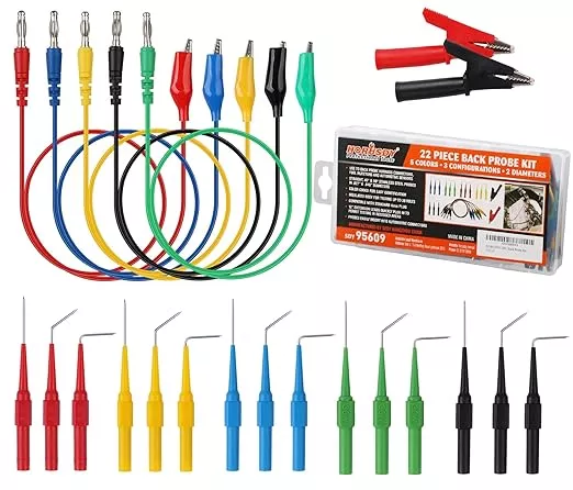 HORUSDY 22PCS Back Probe Pin Kit, Electrical Testing Probes with 5 Colors Silicone Wires for Multimeter, Circuit Diagnosis & Automotive Testing