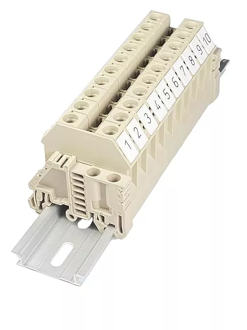 ICI Dinkle Numbered Assembly DK10N 10 Gang Box Connector DIN Rail Terminal Blocks, 6-20 AWG, 60 Amp, 600 Volt Separate Circuits