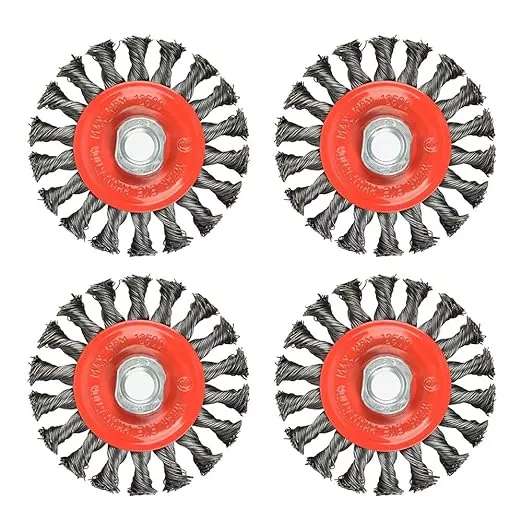 A A IN 4Pack Wire Wheel for Angle Grinder, 4 Inch Twisted Knotted Grinder Wire Wheel Brush with 5/8"-11 Threaded Arbor for Angle Grinder,Carbon Steel Wire Cup Brush for Rust,Corrosion,Paint Removal