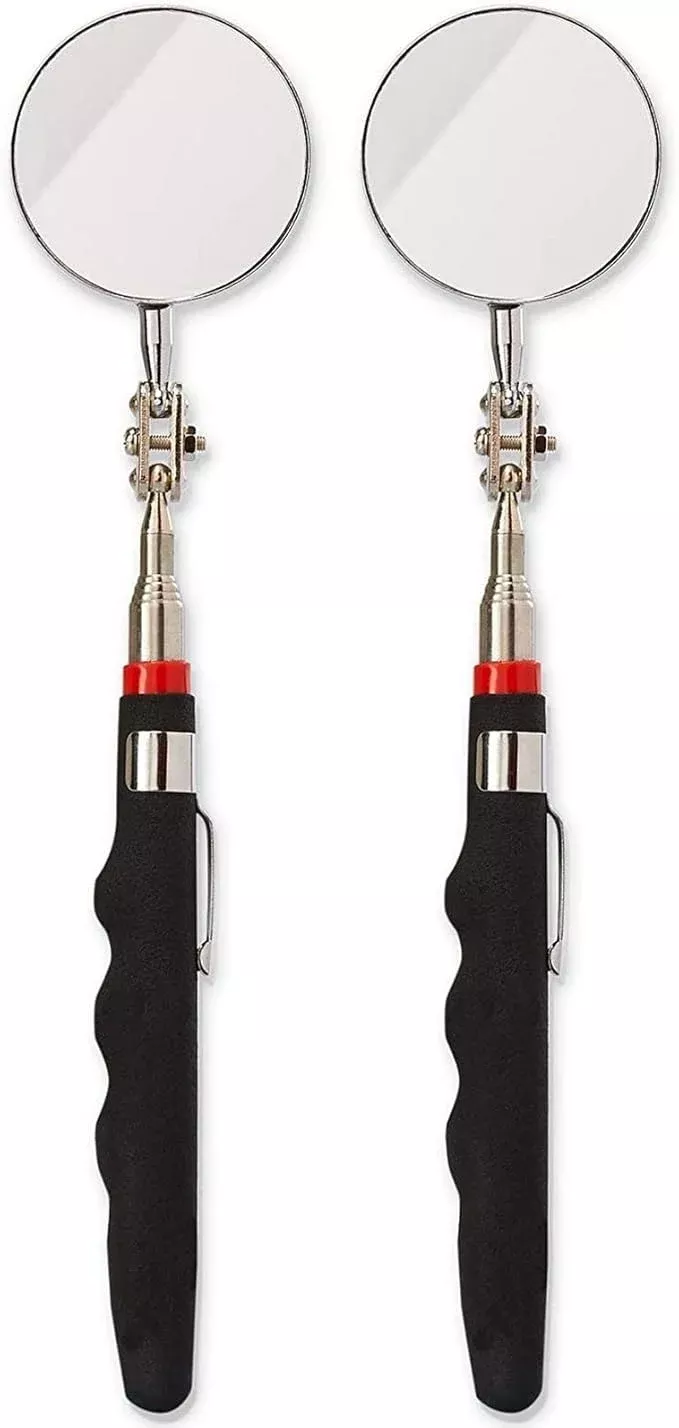 Juvale Inspection Mirror Tools - 2-Pack, 2 in Round Heads & 24.5 in Telescoping Handles - Machinist Tools & Mechanics Mirror for HVAC, Auto & Weld Inspection