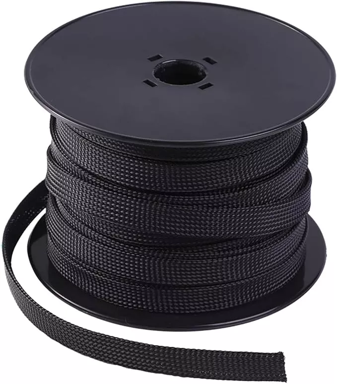Keco 100ft – 1/8 inch PET Expandable Braided Cable Sleeve – Wire Sleeving for Audio Video and Other Home Device Cable Automotive Wire - Black