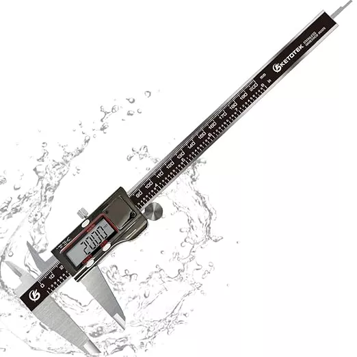 KETOTEK Digital Caliper 8" Electronic Caliper IP54 Splash Proof, Measuring Tool with Stainless Steel, Micrometer LCD Screen, Switch from Inch Metric, Auto-Off for 3D Printing, Jewelry (200 mm)