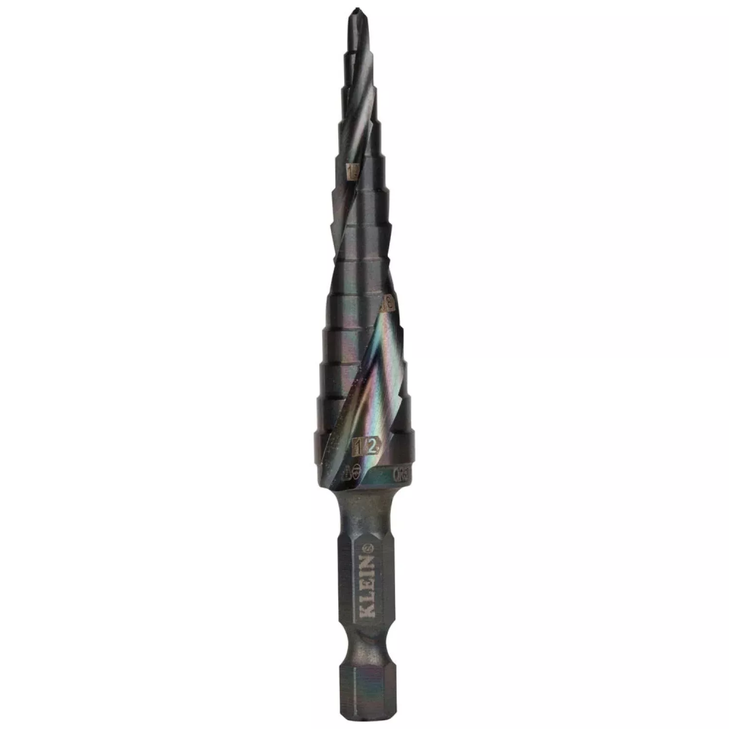 Klein Tools QRST01 Step Drill Bit, Quick Release, Spiral Flute, 1/8 to 1/2"