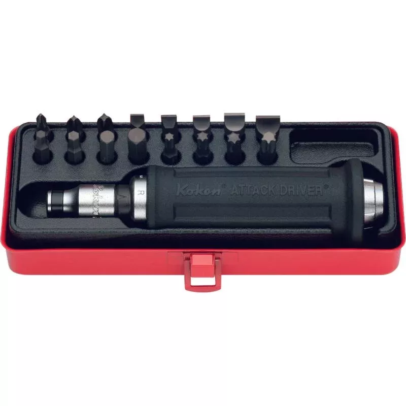 Ko-Ken AG112H 1/2 Inch Sq. Dr. Attack Driver Set Rubber Grip 18 Pieces