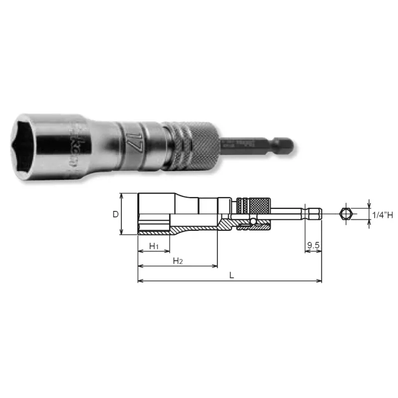 Ko-Ken BD042E-17 Long Socket 17mm 6 Point 111mm Exchangeable Drive shank1/4 Hex Drive