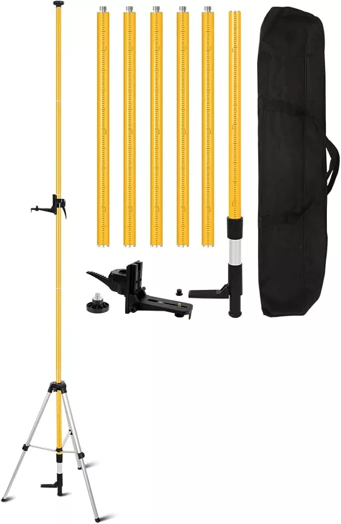 Laser Level Pole with Tripod, Telescoping Laser Level Tripod, 13.8 Ft./4.2M with 1/4-Inch by 20-Inch Laser Mount for Rotary and Line Laser Level, 5/8"-11 Adapter Nut Included