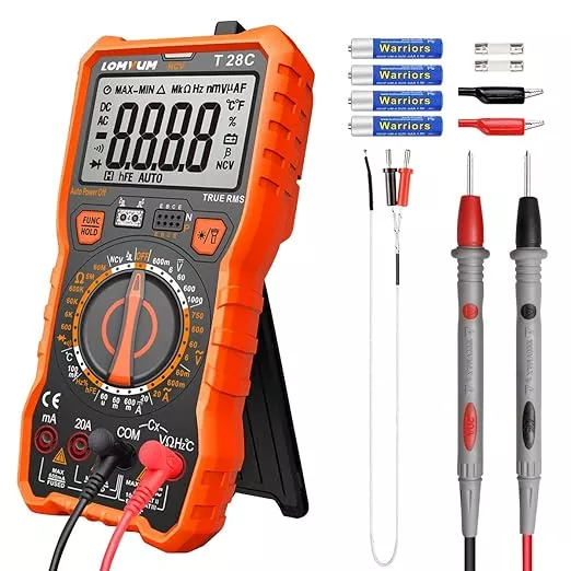 Lomvum Digital Multimeter 6000 Counts TRMS Auto-Ranging Portable Multimeter with AC DC Voltmeter and Ohmmeter Tester，Measures Voltage Current Capacitance Resistance Temperature Frequency Diode (T6)