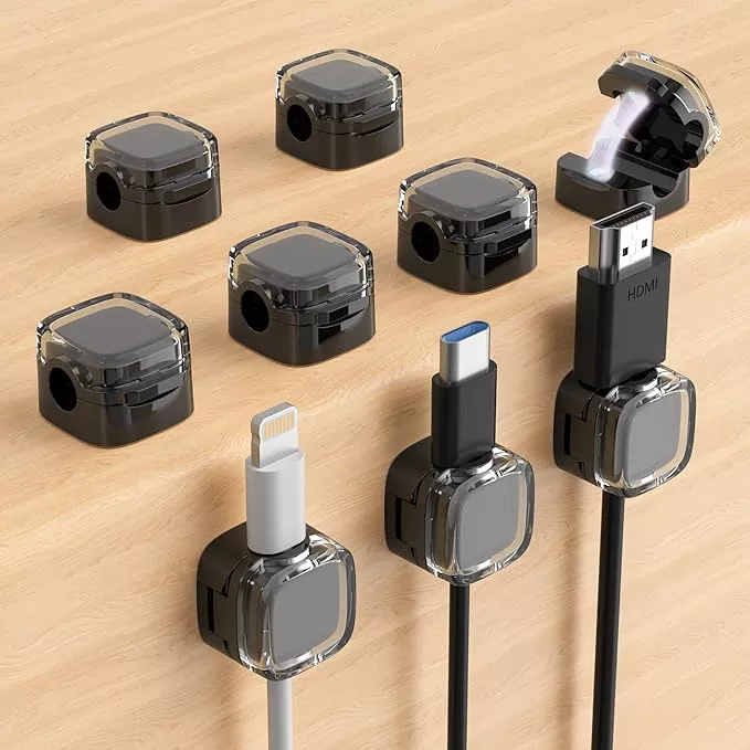 Magnetic Cable Clips, Adjustable Cord Holder Management, Adhesive Wire Keeper Organizer for Home Office Desk Phone PC Car Wall Desktop Nightstand Appliance (9-PCS White)
