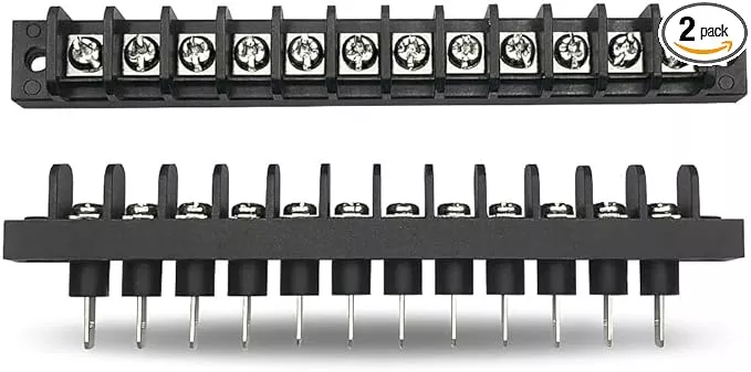 MGI SpeedWare Single Row Screw Terminal Junction Block 300V/20A, Through-Panel Barrier Strip 2-Pack (8 Screw)