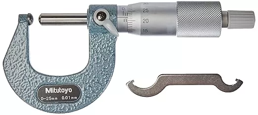 Mitutoyo 115-115 Spherical Face Micrometer, Ratchet Stop, 0-25mm Range, 0.01mm Graduation, +/-0.003mm Accuracy, Flat Spindle