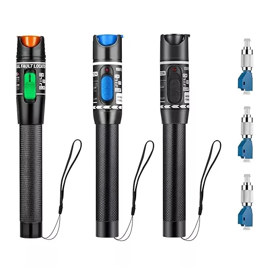 Moocci 3 Pcs Visual Fault Locator Fiber Optic Tester - VFL Fiber Optic Cable Tester Meter with FC to LC Adapter - Tools Kit for FC/SC/ST/LC Connector,Network Cable Test - Green Purple Blue