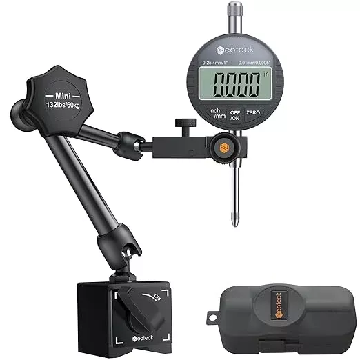 Neoteck 0-1”(0.0005") Digital Dial Indicator Gauge and 132 lbs (60kg) Max Pull Magnetic Base,Digital Dial Indicator Set with Inch/Metric Conversion for 3D Printer and CNC Machine