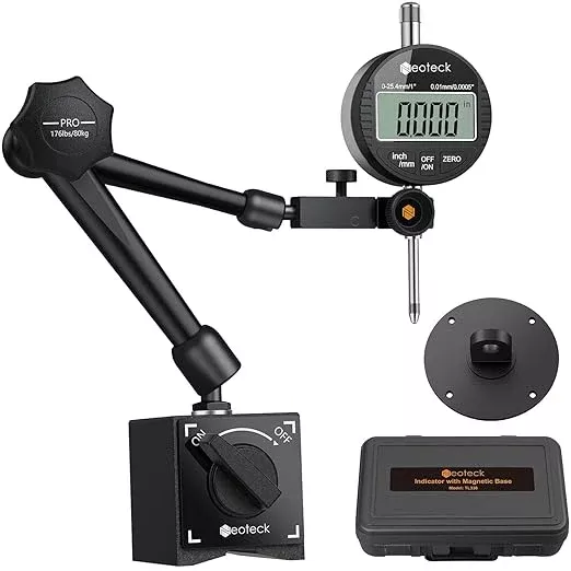 Neoteck Digital Dial Indicator Gauge and Magnetic Base Set with Storage Case 0-1 inch/ 25.4mm, 0.0005inch/0.01mm Inch/Metric Conversion Measuring Tool for 3D Printer Lathe Workshop Woodworking-Silver
